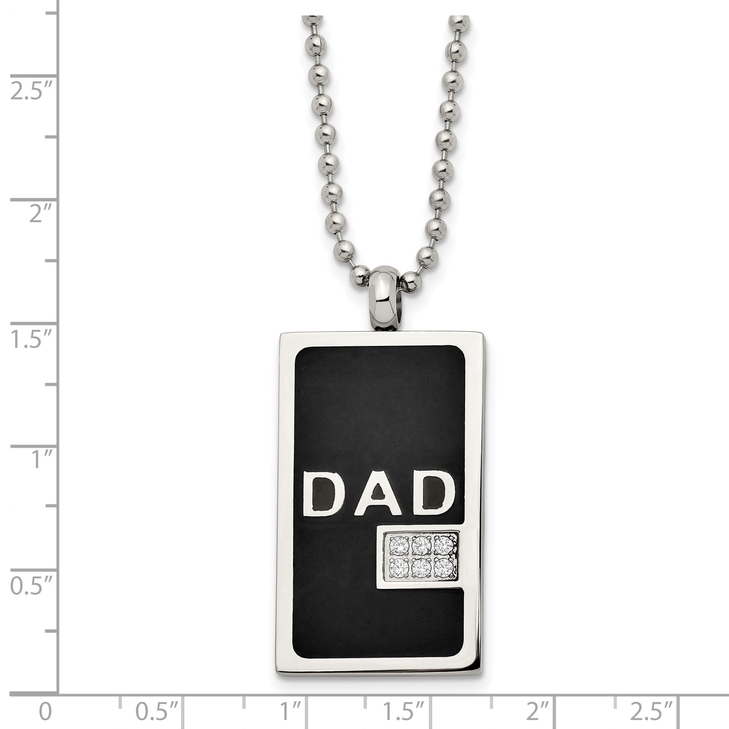 Chisel Stainless Steel Polished Black IP-plated with CZ DAD Dog Tag on a 24 inch Ball Chain Necklace