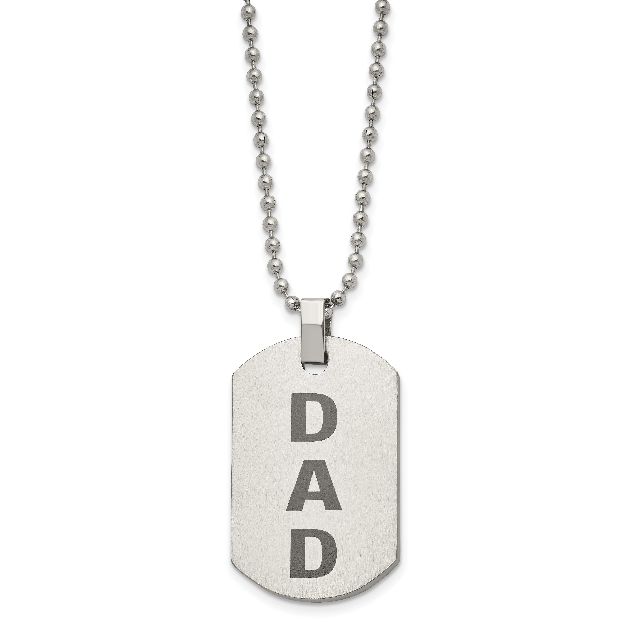 Chisel Stainless Steel Polished and Lasered DAD Dog Tag on a 24 inch Ball Chain Necklace