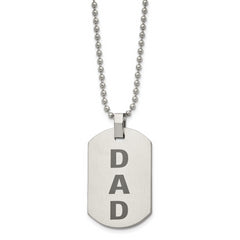 Chisel Stainless Steel Polished and Lasered DAD Dog Tag on a 24 inch Ball Chain Necklace