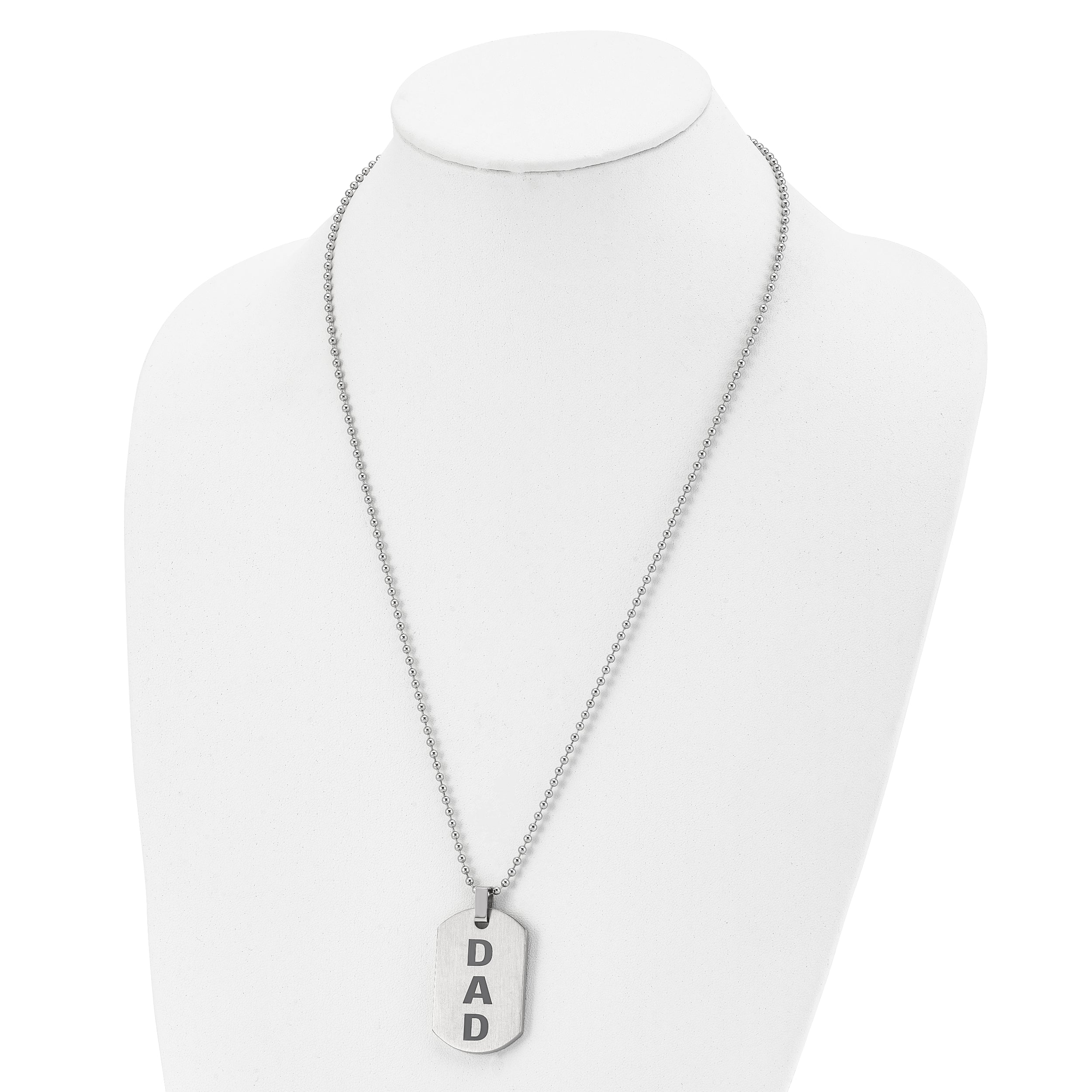 Chisel Stainless Steel Polished and Lasered DAD Dog Tag on a 24 inch Ball Chain Necklace