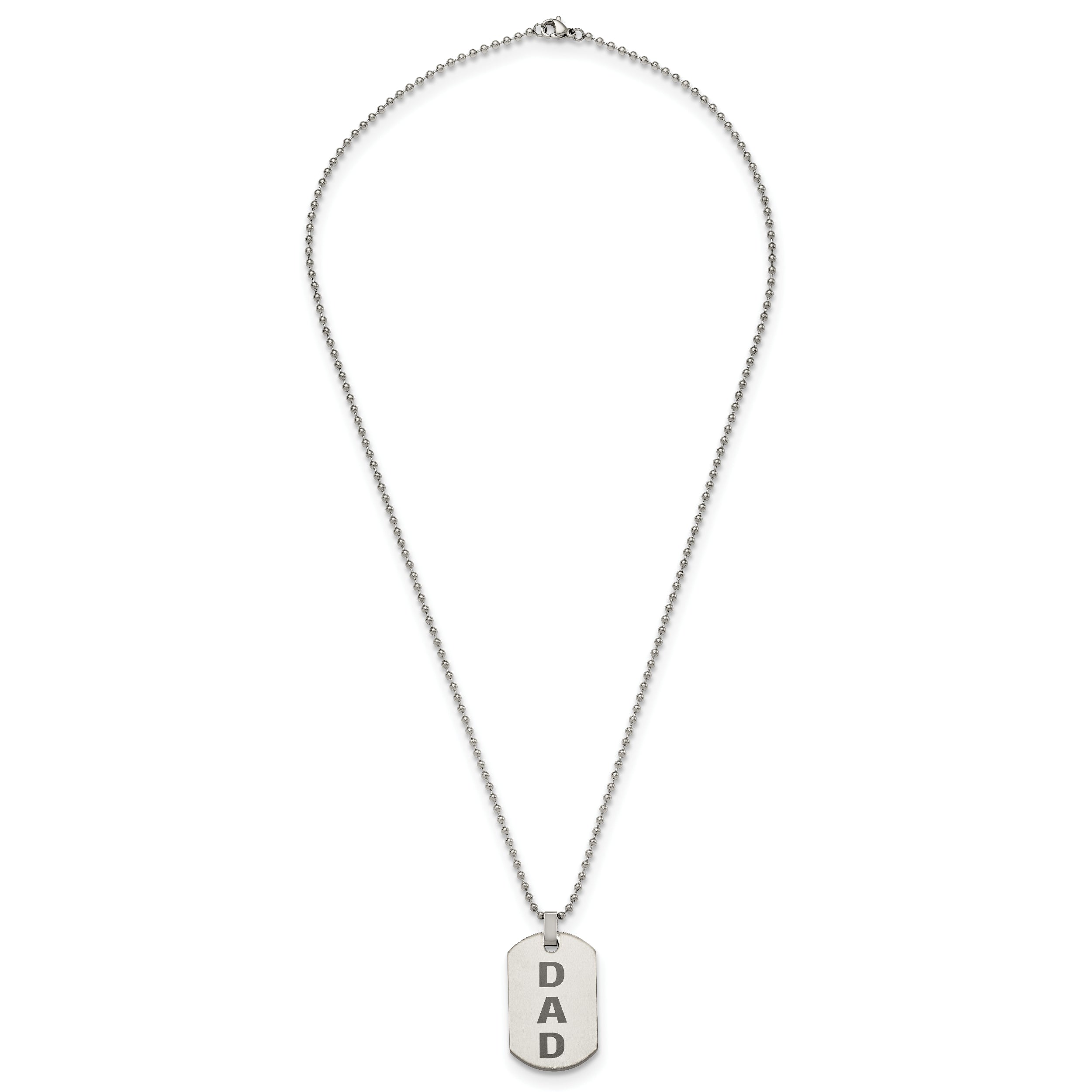 Chisel Stainless Steel Polished and Lasered DAD Dog Tag on a 24 inch Ball Chain Necklace