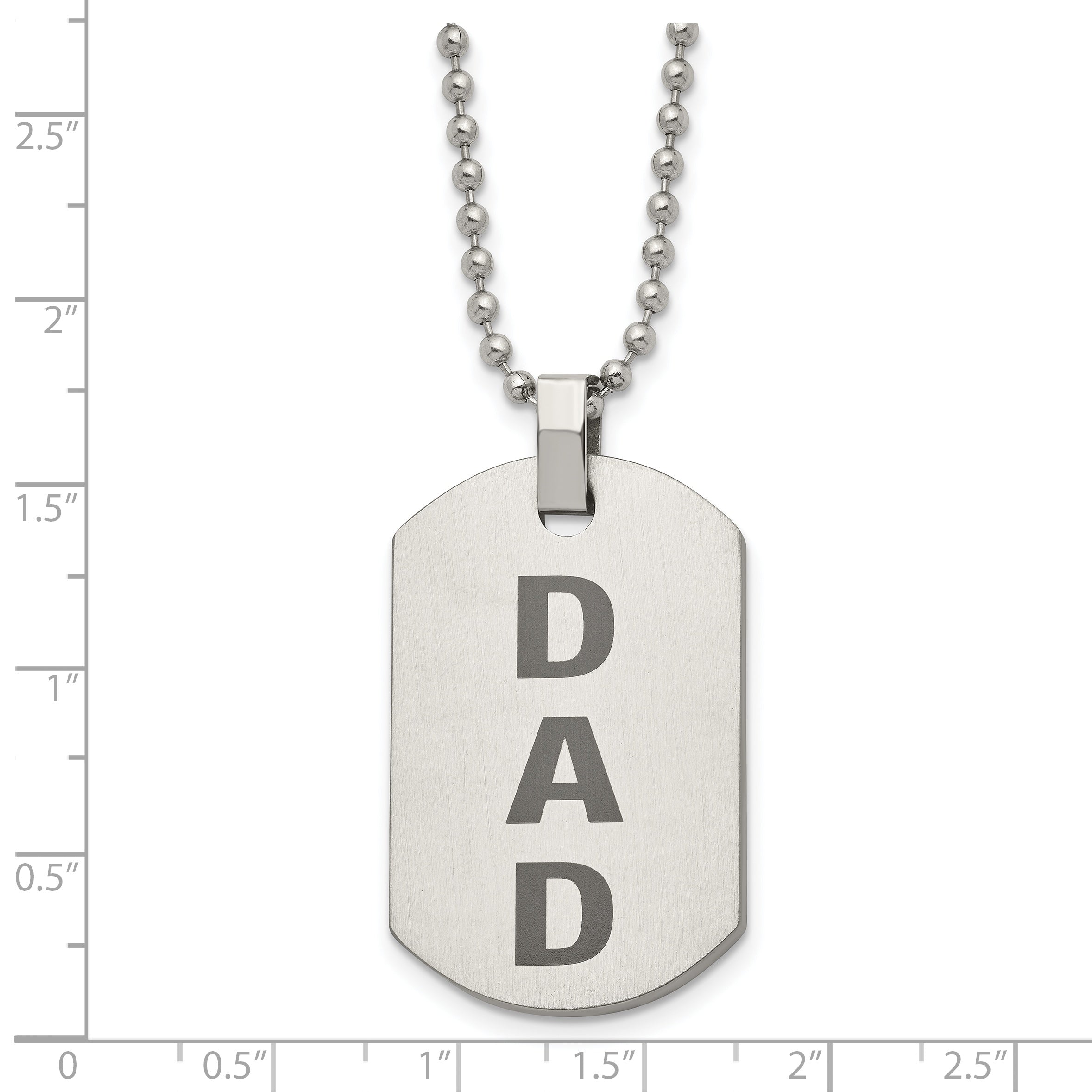 Chisel Stainless Steel Polished and Lasered DAD Dog Tag on a 24 inch Ball Chain Necklace