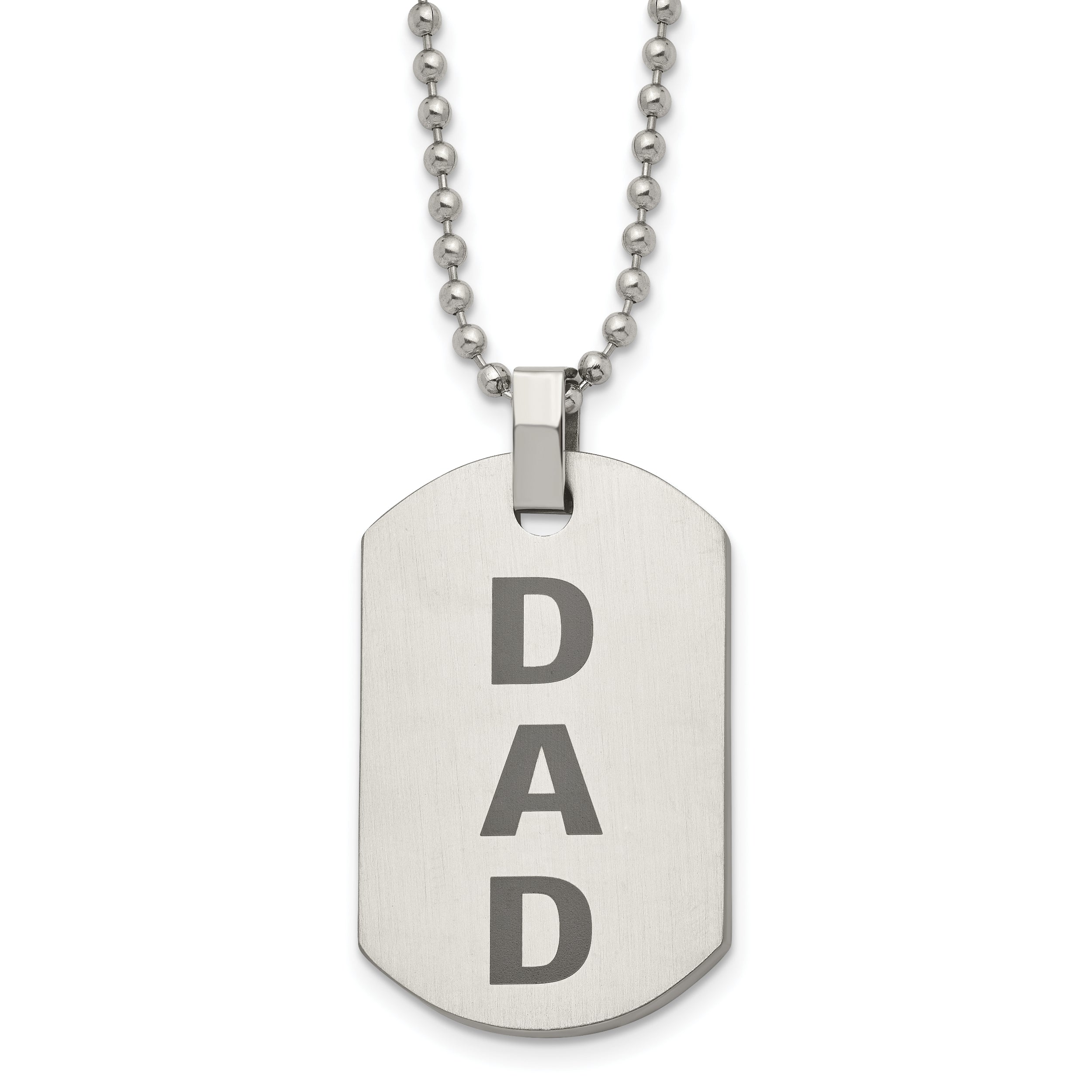 Chisel Stainless Steel Polished and Lasered DAD Dog Tag on a 24 inch Ball Chain Necklace