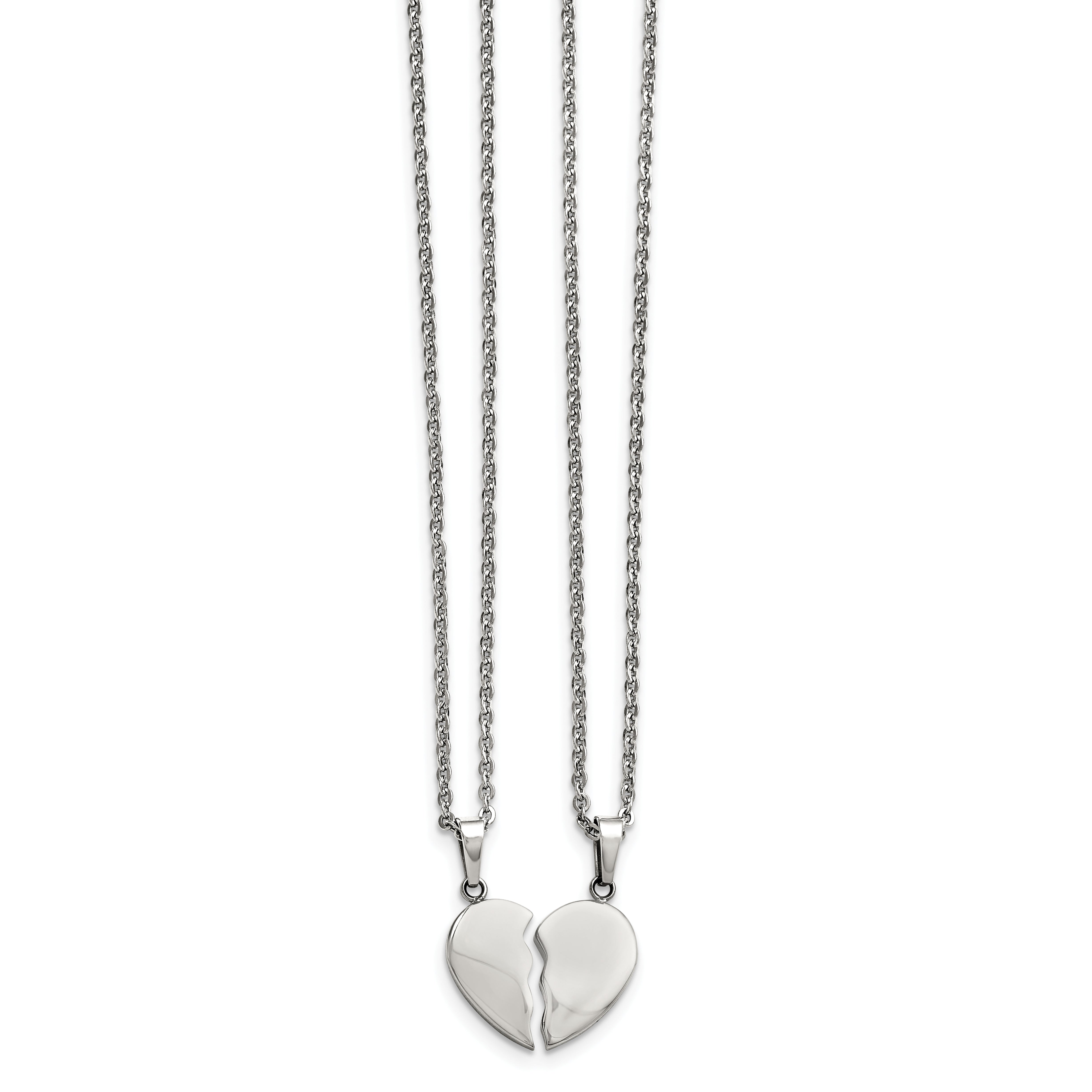 Chisel Stainless Steel Polished 2 Piece Heart Pendants on 20 inch Cable Chain Necklace Set