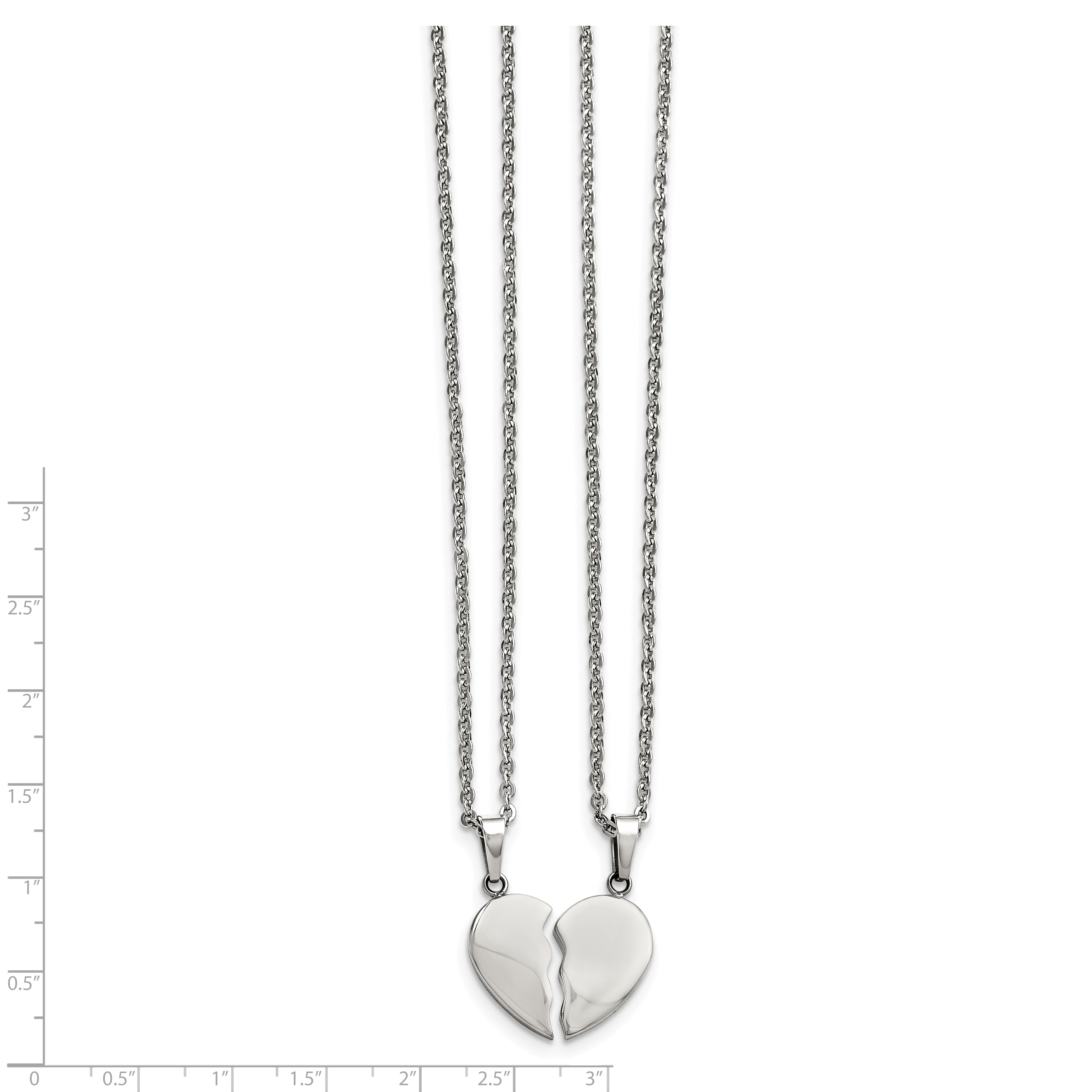 Chisel Stainless Steel Polished 2 Piece Heart Pendants on 20 inch Cable Chain Necklace Set