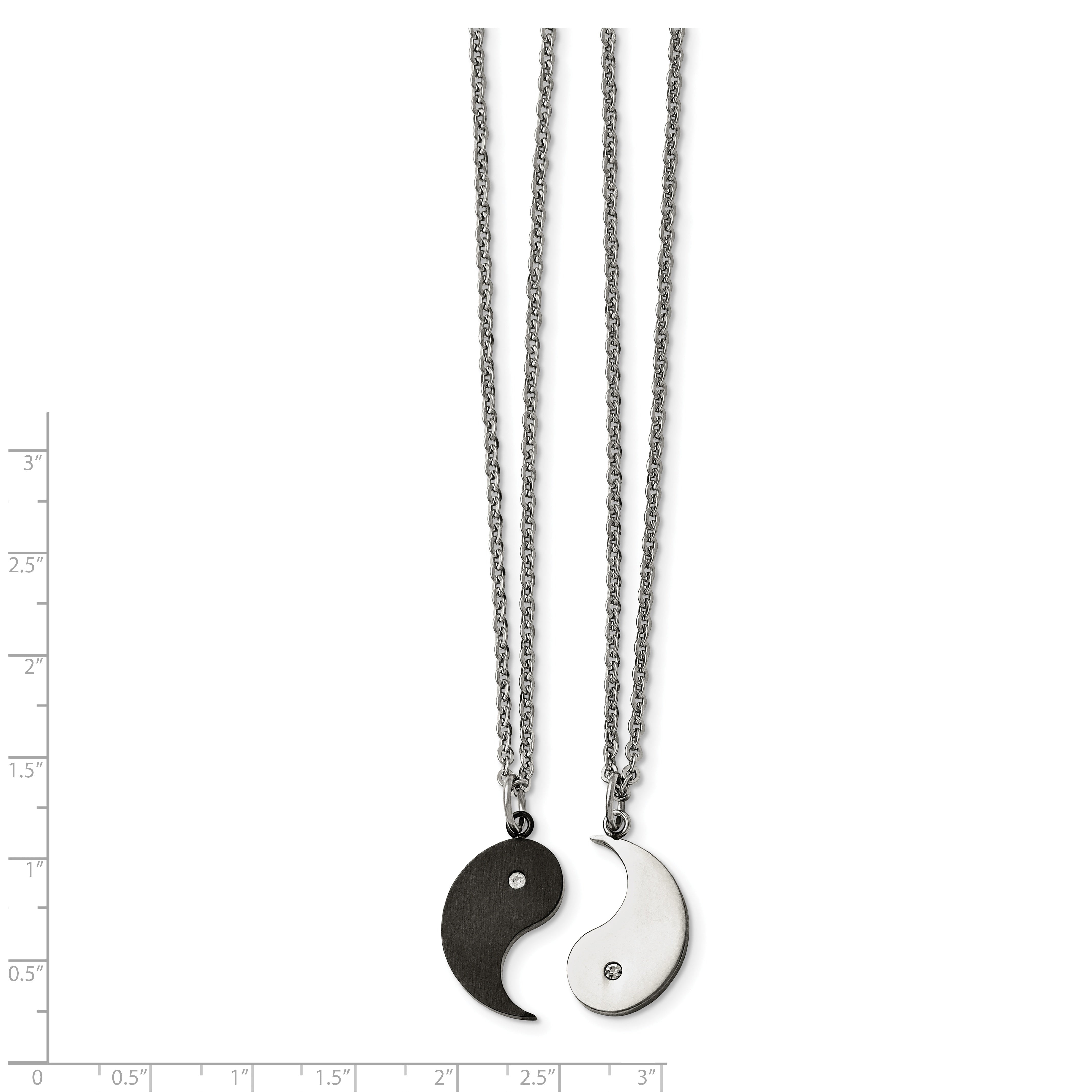 Chisel Stainless Steel Brushed and Polished Black IP-plated with CZ YinYang Pendants on 20 inch Cable Chain Necklace Set