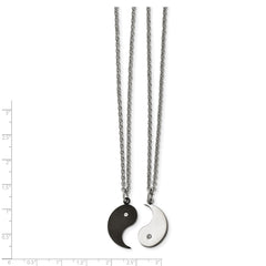 Chisel Stainless Steel Brushed and Polished Black IP-plated with CZ YinYang Pendants on 20 inch Cable Chain Necklace Set