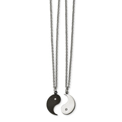 Chisel Stainless Steel Brushed and Polished Black IP-plated with CZ YinYang Pendants on 20 inch Cable Chain Necklace Set