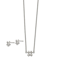 Stainless Steel Polished HashTag 16in w/2in ext. Necklace and Earring Set