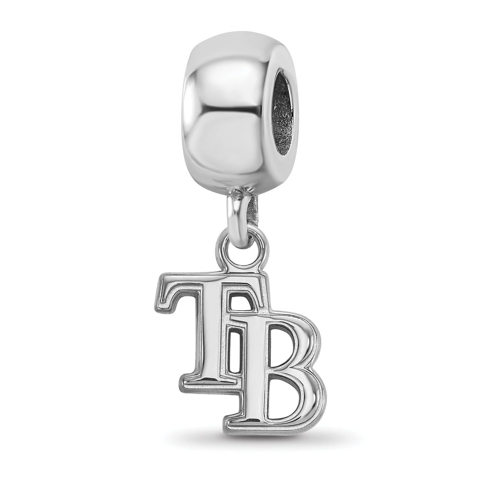 Sterling Silver Rhodium-plated MLB LogoArt Tampa Bay Rays Letters T-B Extra Small Dangle Bead