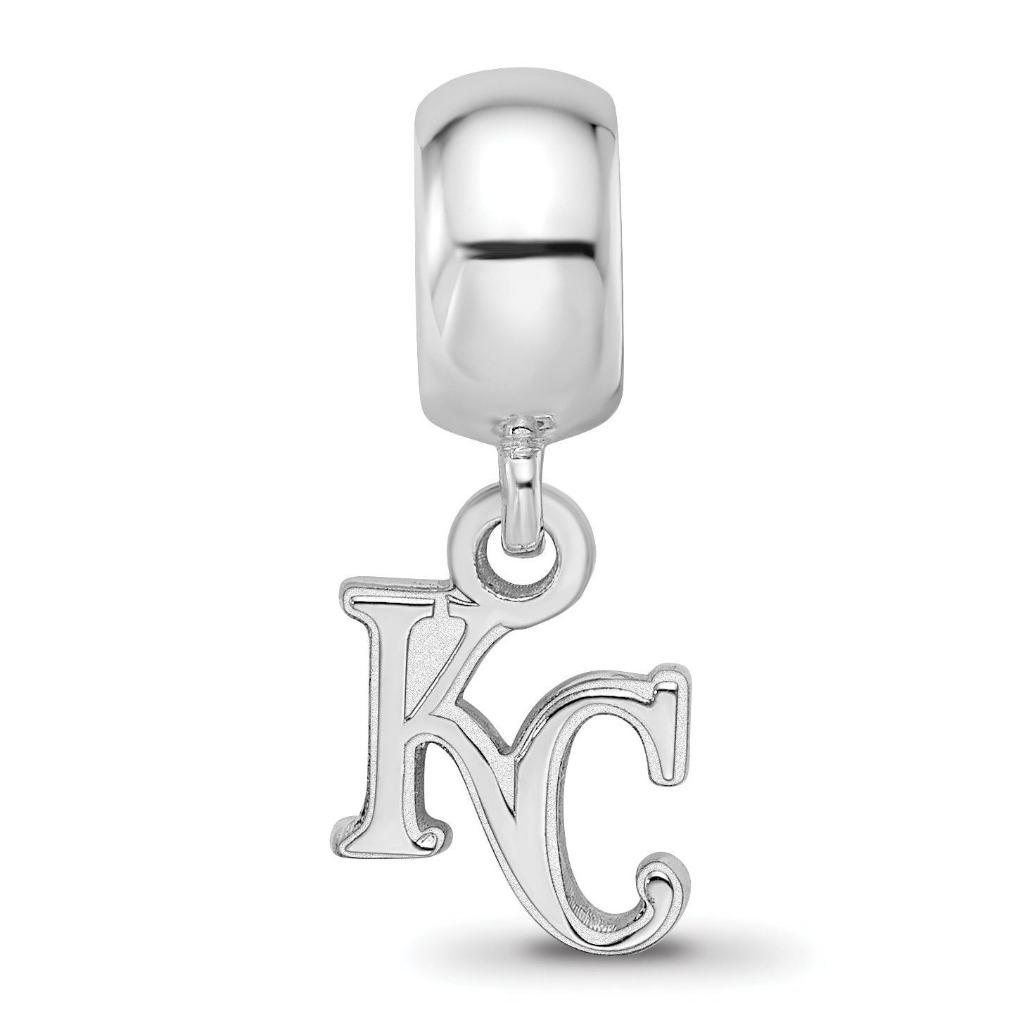 Sterling Silver Rhodium-plated MLB LogoArt Kansas City Royals K-C Extra Small Dangle Bead