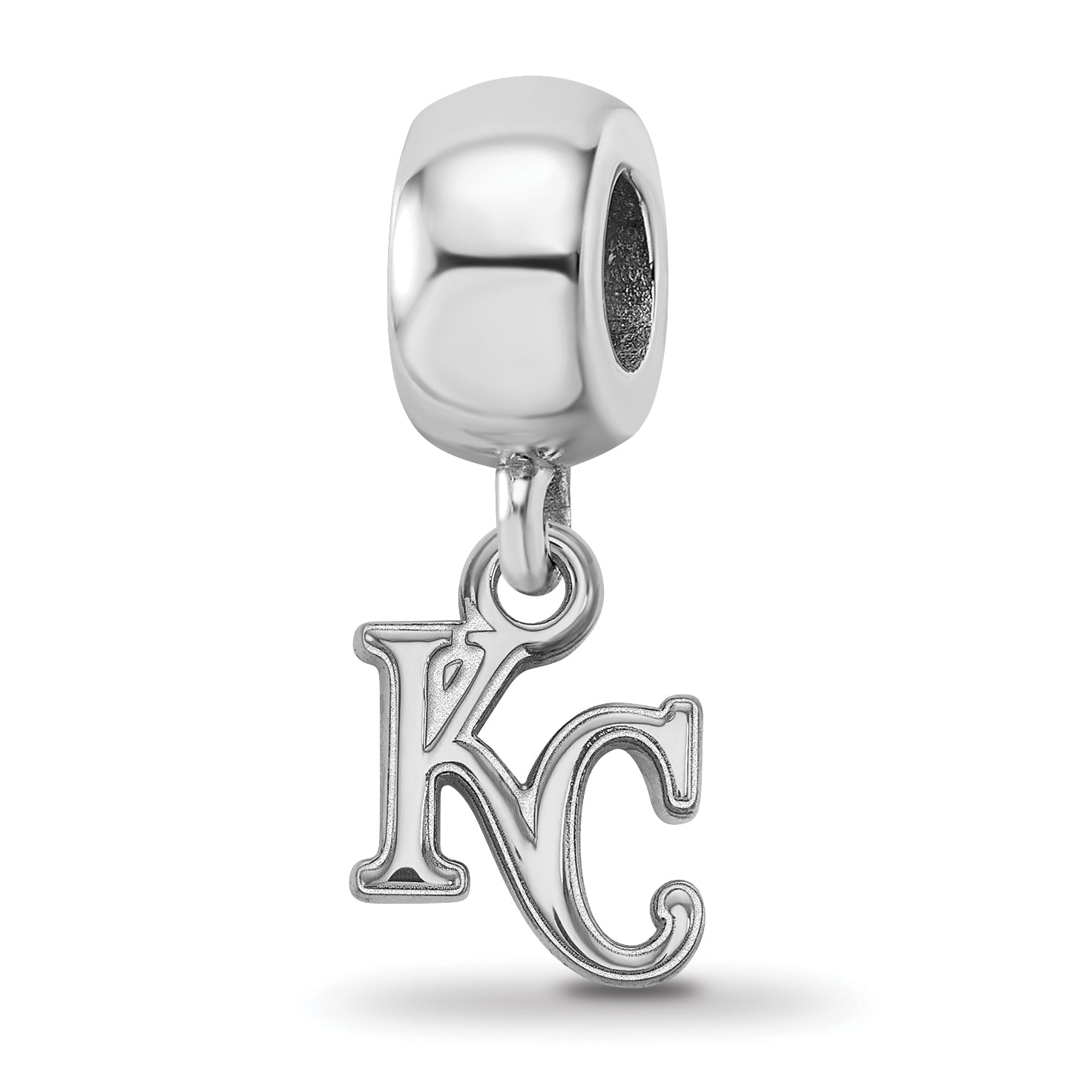 Sterling Silver Rhodium-plated MLB LogoArt Kansas City Royals K-C Extra Small Dangle Bead