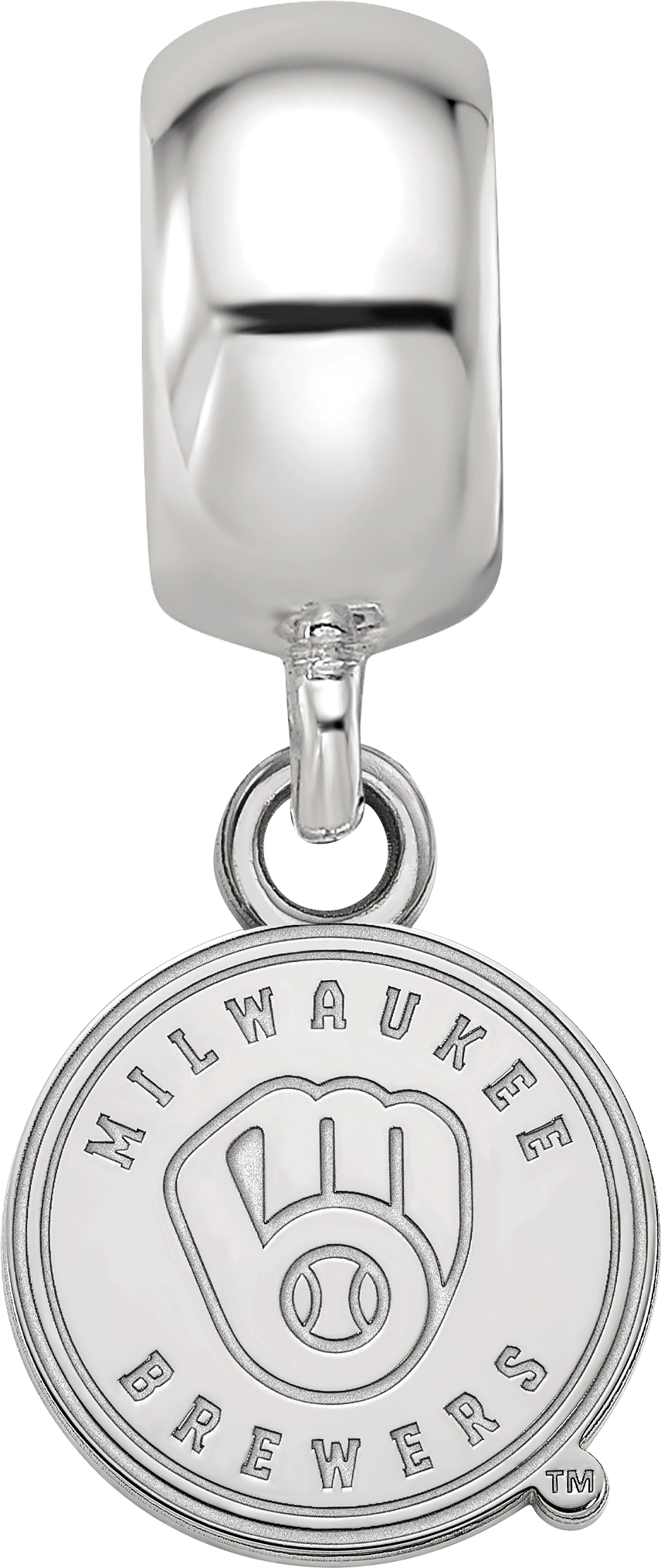 Sterling Silver Rhodium-plated MLB LogoArt Milwaukee Brewers Letter M Extra Small Dangle Bead