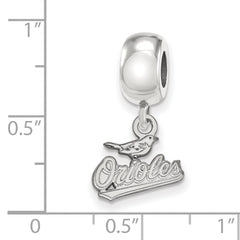 Sterling Silver Rhodium-plated MLB LogoArt Baltimore Orioles Script Extra Small Dangle Bead