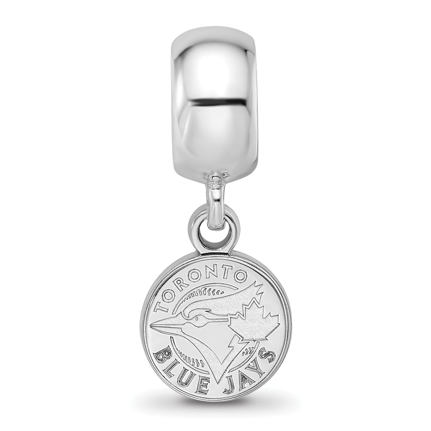 Sterling Silver Rhodium-plated MLB LogoArt Toronto Blue Jays Extra Small Disc Dangle Bead