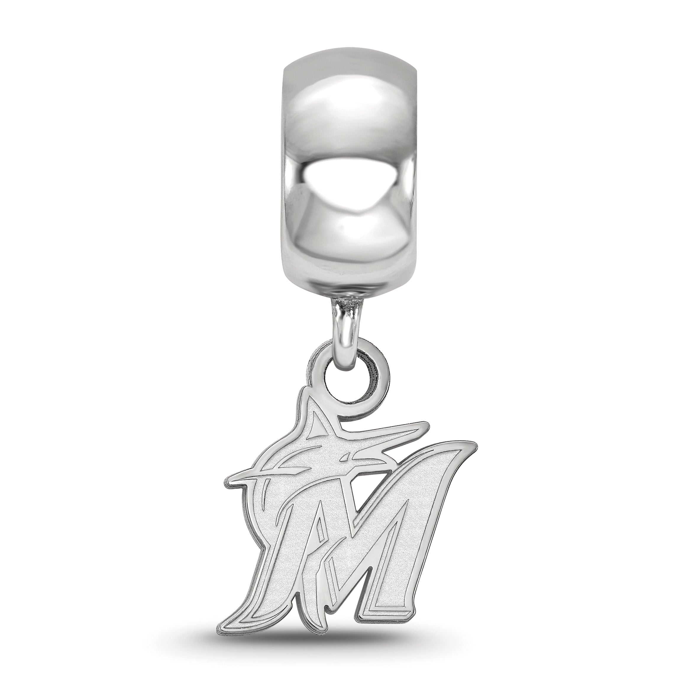 Sterling Silver Rhodium-plated MLB LogoArt Miami Marlins Letter M and Marlin Extra Small Dangle Bead