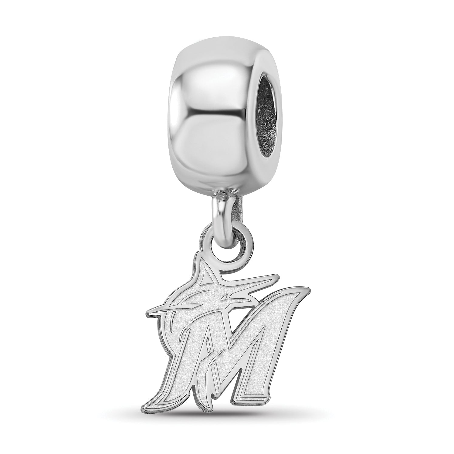 Sterling Silver Rhodium-plated MLB LogoArt Miami Marlins Letter M and Marlin Extra Small Dangle Bead