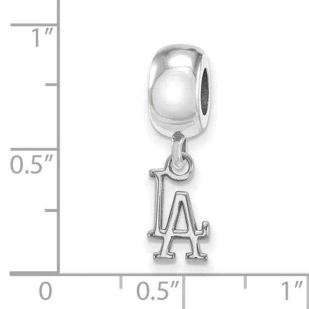 Sterling Silver Rhodium-plated MLB LogoArt Los Angeles Dodgers L-A Extra Small Dangle Bead