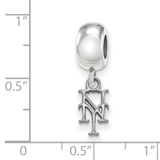 Sterling Silver Rhodium-plated MLB LogoArt New York Mets N-Y Extra Small Dangle Bead