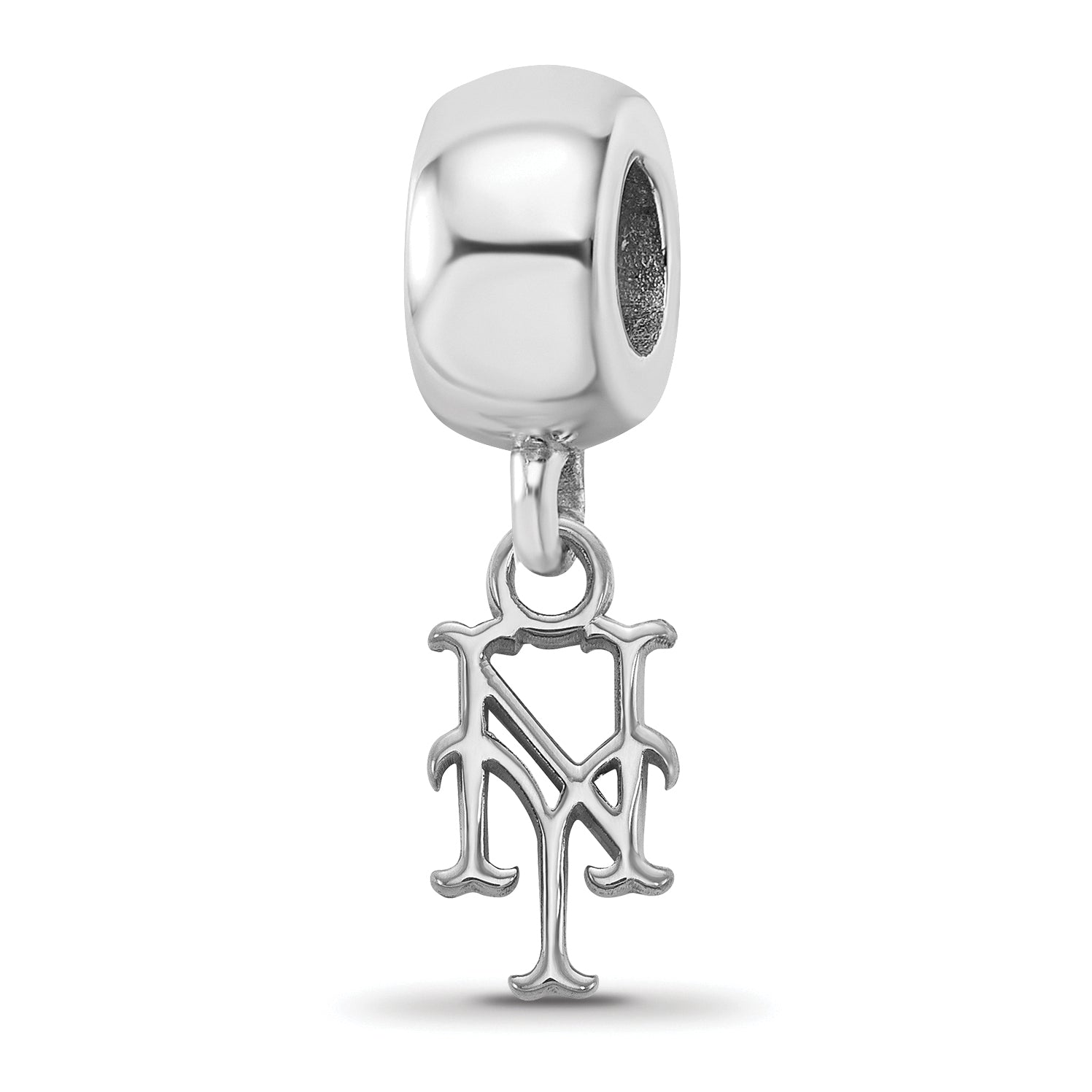 Sterling Silver Rhodium-plated MLB LogoArt New York Mets N-Y Extra Small Dangle Bead