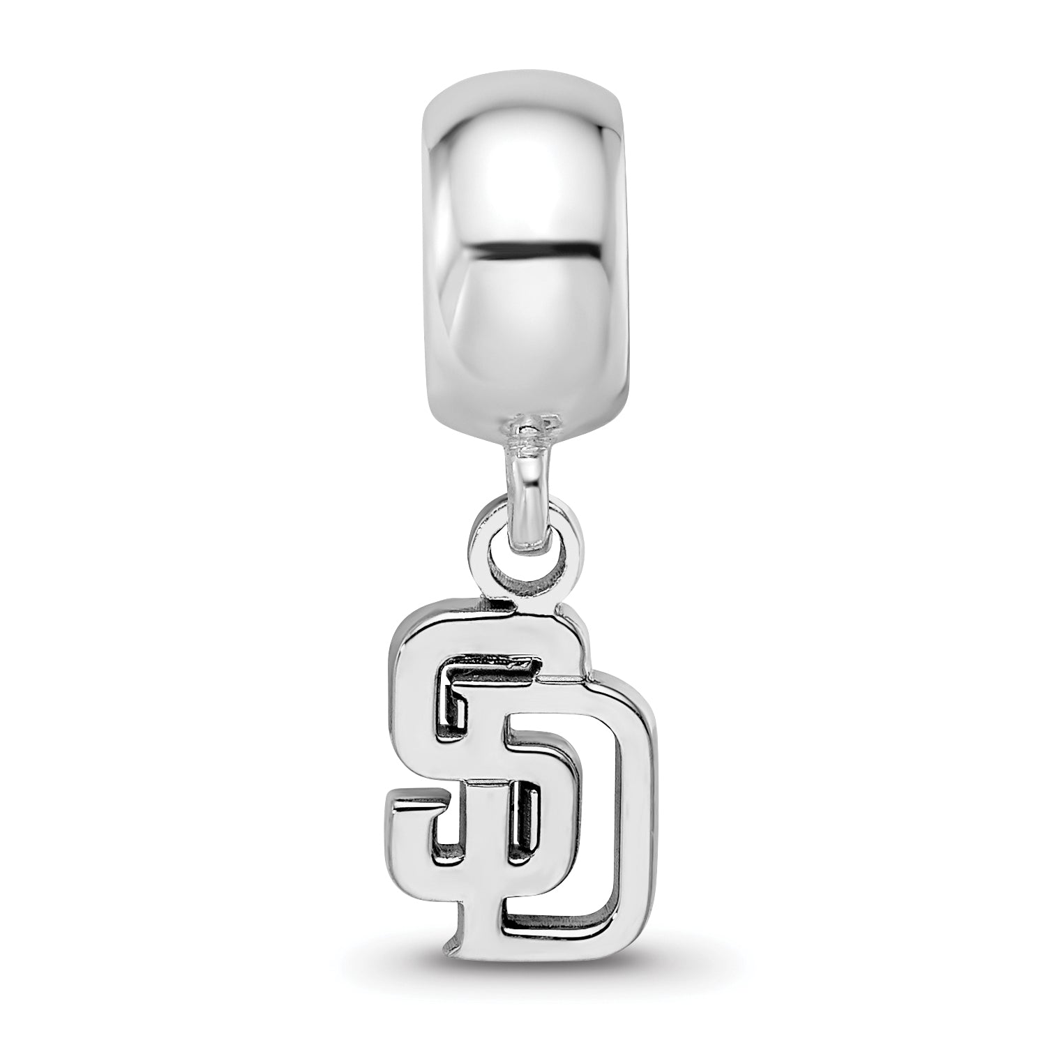 Sterling Silver Rhodium-plated MLB LogoArt San Diego Padres Letters S-D Extra Small Dangle Bead