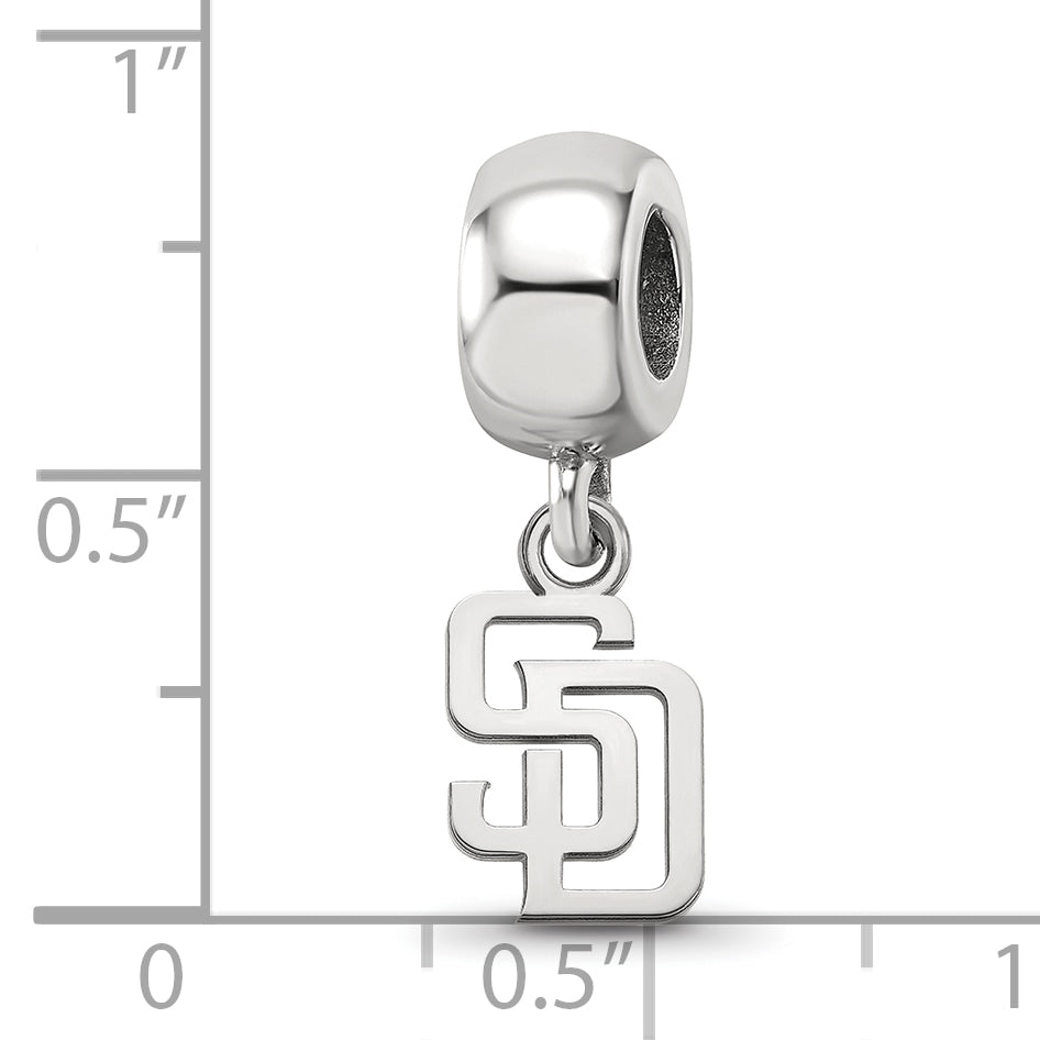 Sterling Silver Rhodium-plated MLB LogoArt San Diego Padres Letters S-D Extra Small Dangle Bead