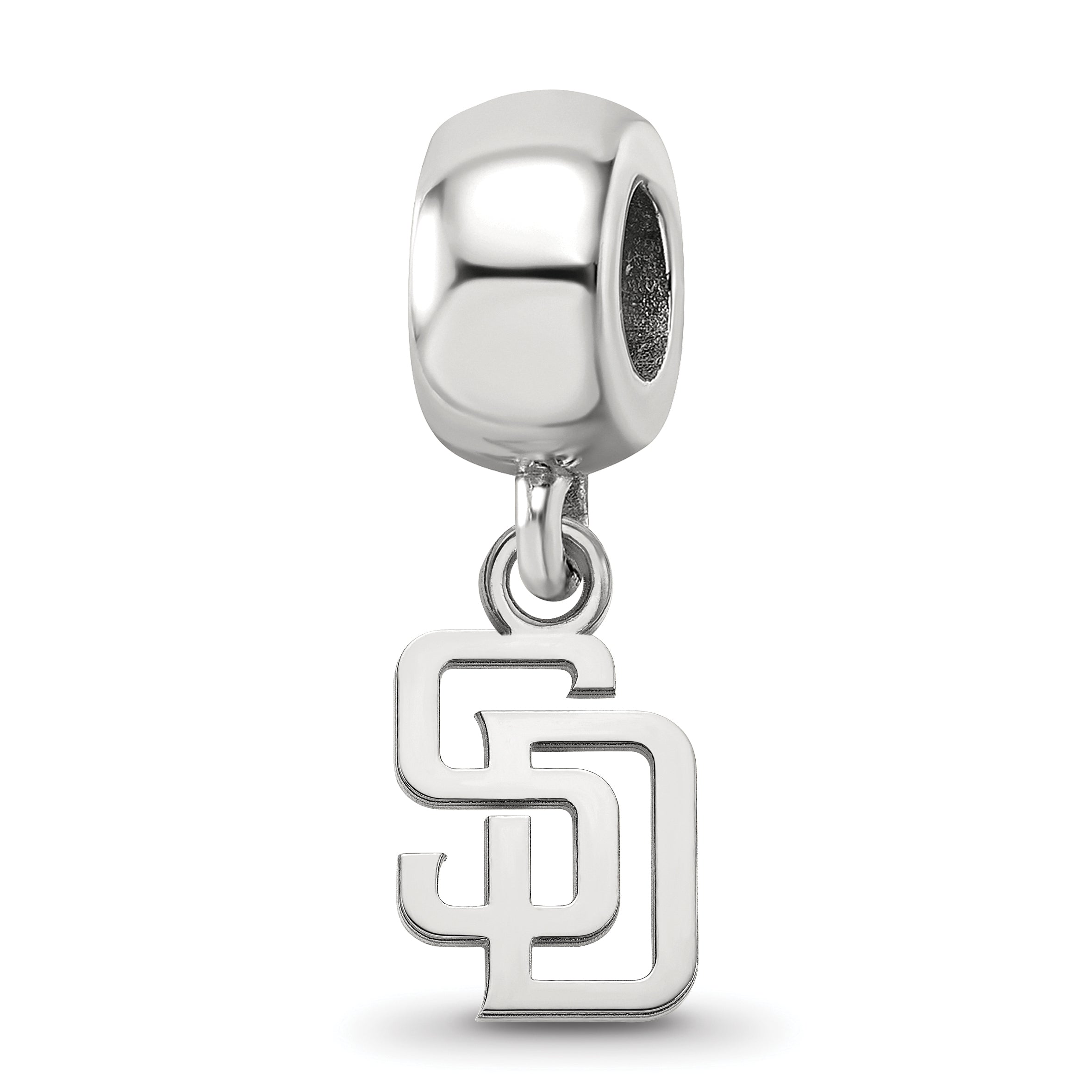 Sterling Silver Rhodium-plated MLB LogoArt San Diego Padres Letters S-D Extra Small Dangle Bead