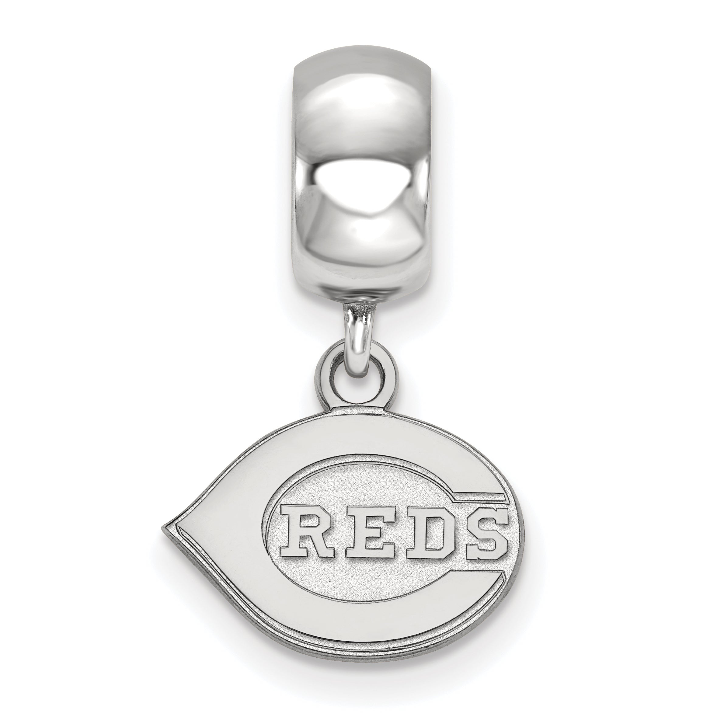 Sterling Silver Rhodium-plated MLB LogoArt Cincinnati Reds Extra Small Dangle Bead