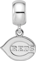 Sterling Silver Rhodium-plated MLB LogoArt Cincinnati Reds Extra Small Dangle Bead