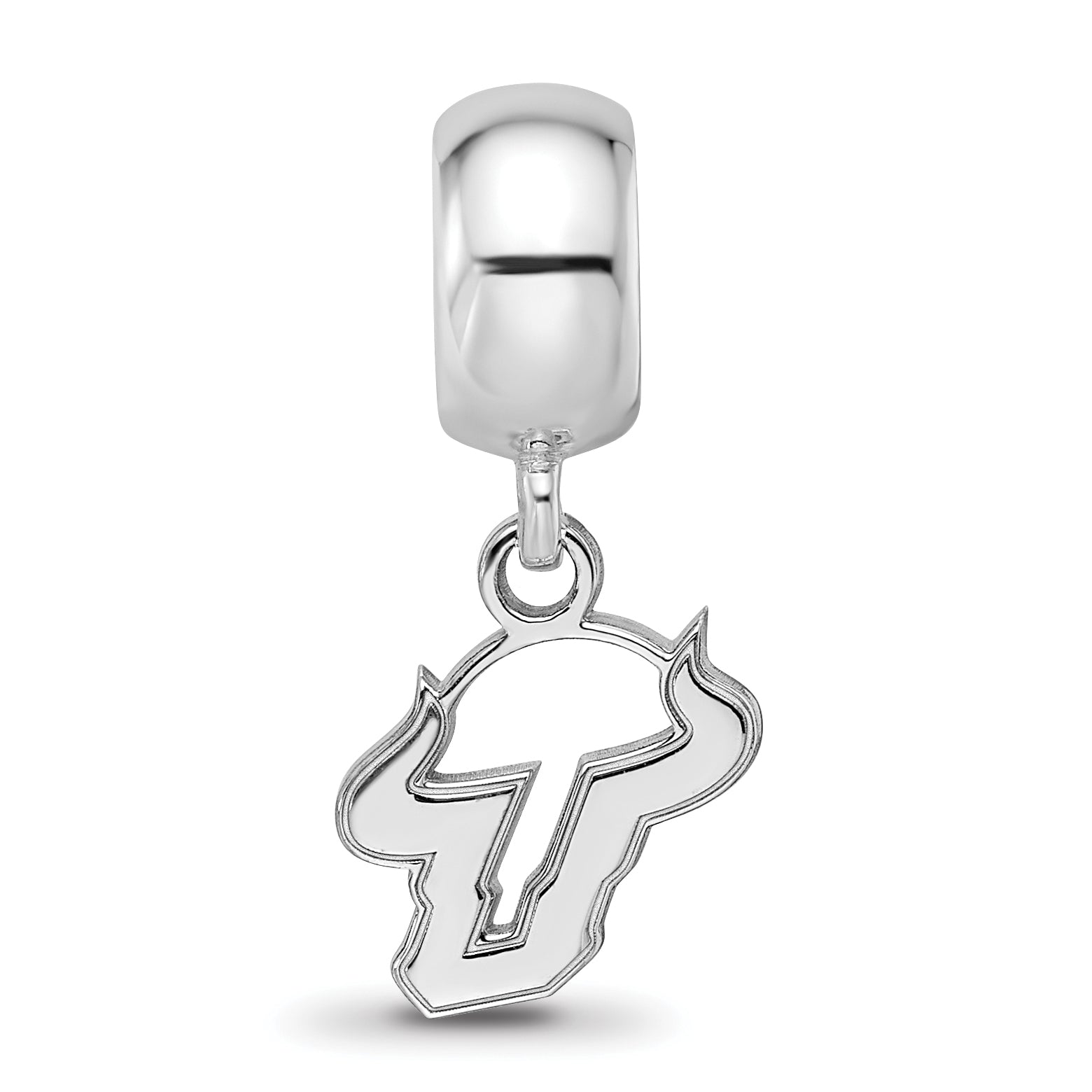 Sterling Silver Rhodium-plated LogoArt University of South Florida Bull Extra Small Dangle Bead Charm