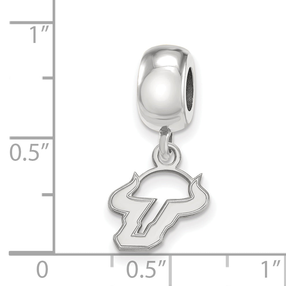 Sterling Silver Rhodium-plated LogoArt University of South Florida Bull Extra Small Dangle Bead Charm