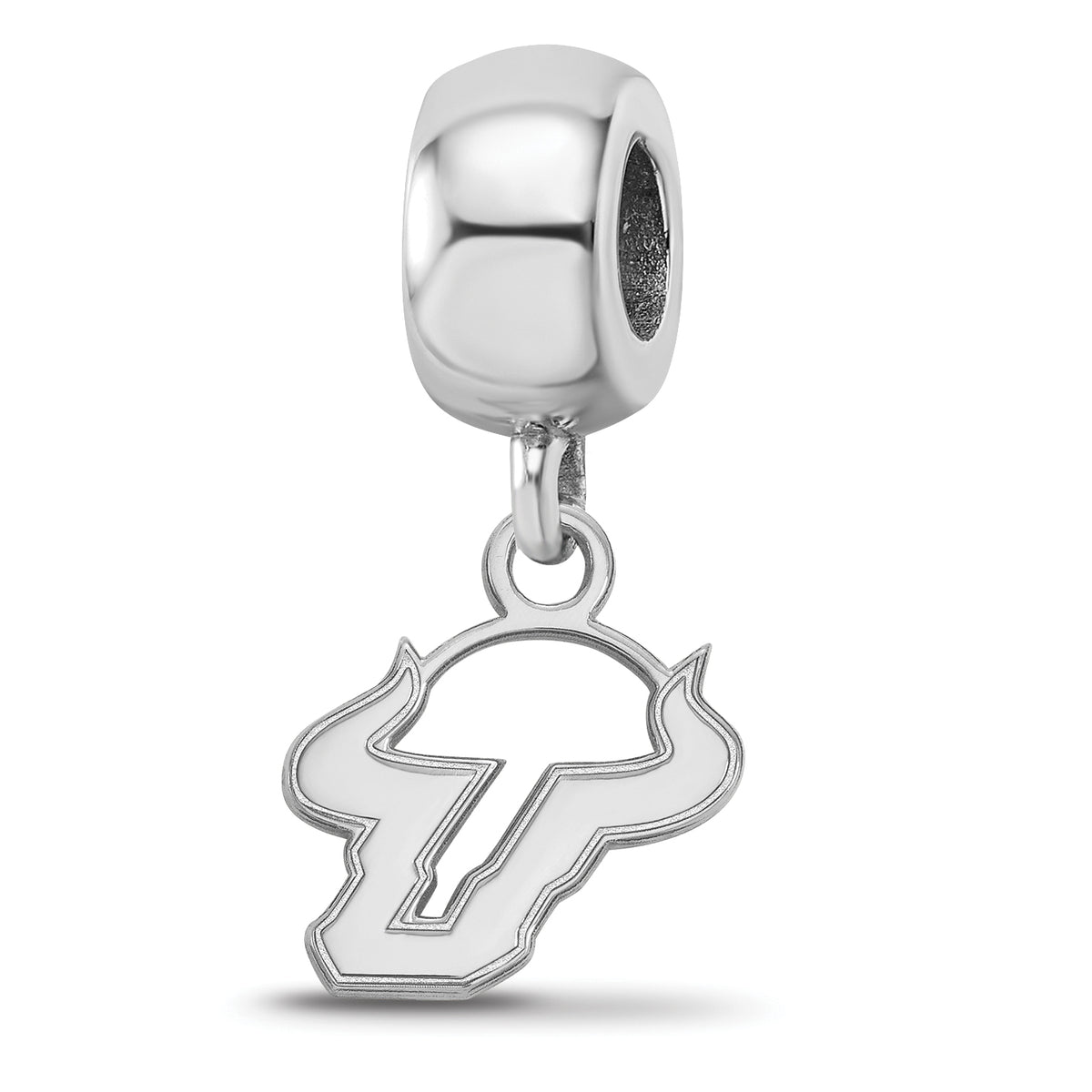 Sterling Silver Rhodium-plated LogoArt University of South Florida Bull Extra Small Dangle Bead Charm