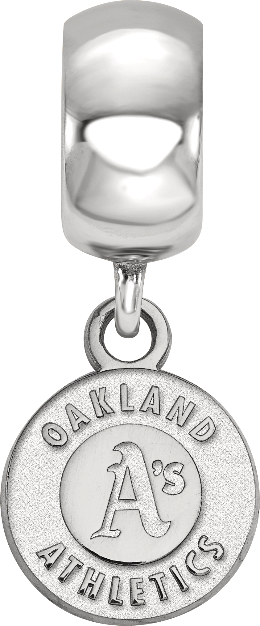 Sterling Silver Rhodium-plated MLB LogoArt Oakland Athletics Circle Extra Small Dangle Bead