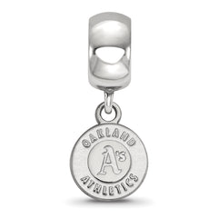 Sterling Silver Rhodium-plated MLB LogoArt Oakland Athletics Circle Extra Small Dangle Bead