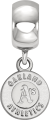 Sterling Silver Rhodium-plated MLB LogoArt Oakland Athletics Circle Extra Small Dangle Bead