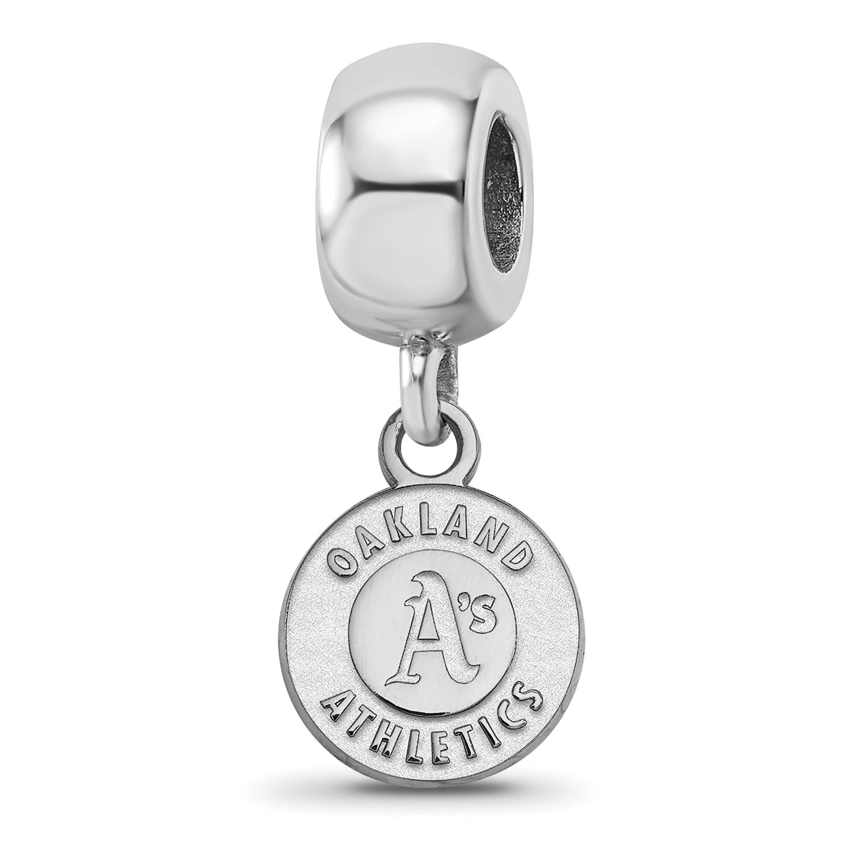 Sterling Silver Rhodium-plated MLB LogoArt Oakland Athletics Circle Extra Small Dangle Bead