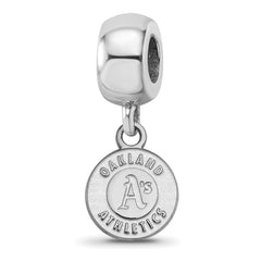 Sterling Silver Rhodium-plated MLB LogoArt Oakland Athletics Circle Extra Small Dangle Bead