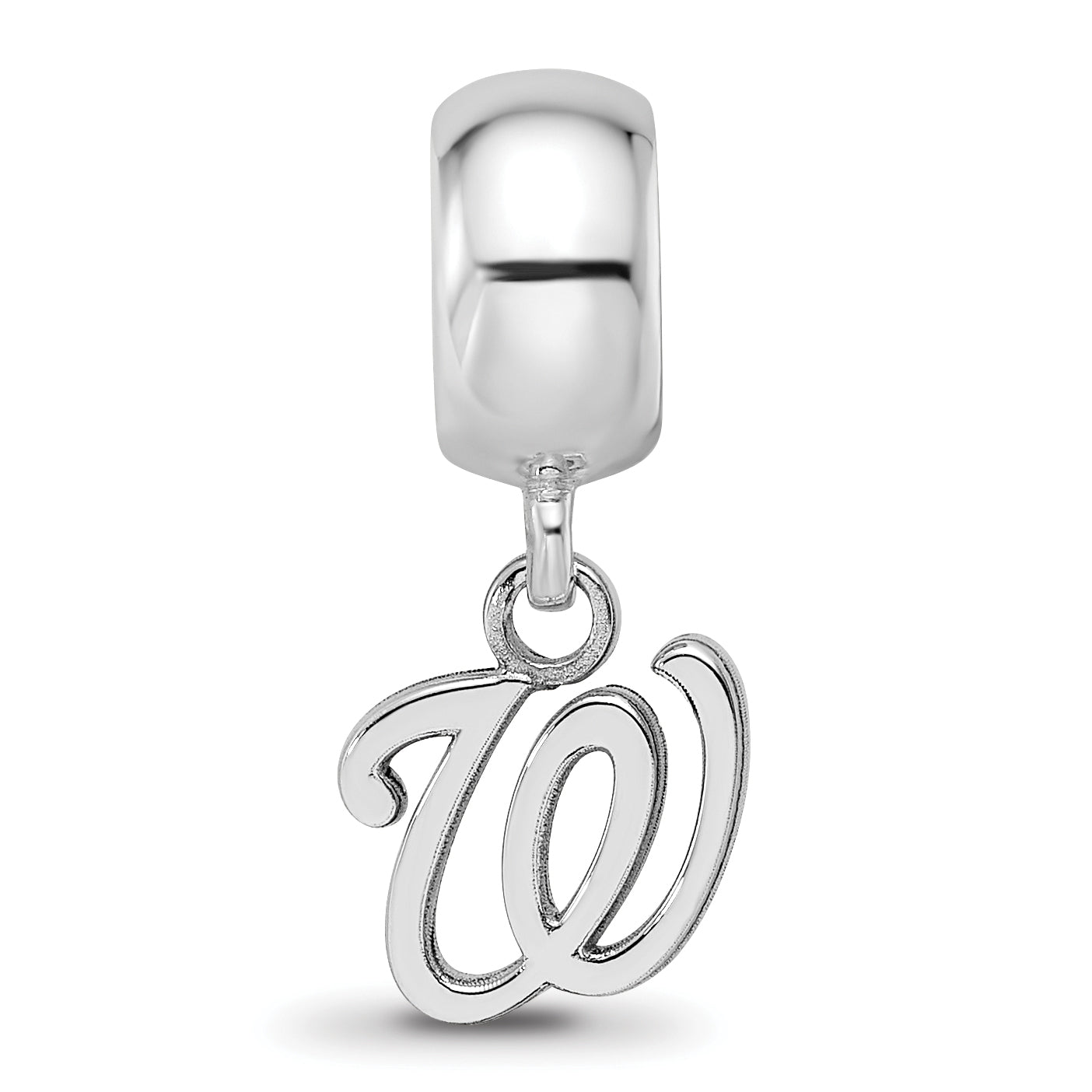 Sterling Silver Rhodium-plated MLB LogoArt Washington Nationals Letter W Extra Small Dangle Bead