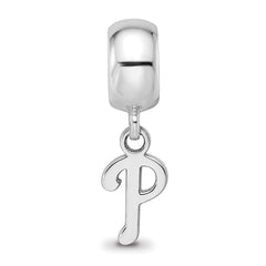 Sterling Silver Rhodium-plated MLB LogoArt Philadelphia Phillies Letter P Extra Small Dangle Bead