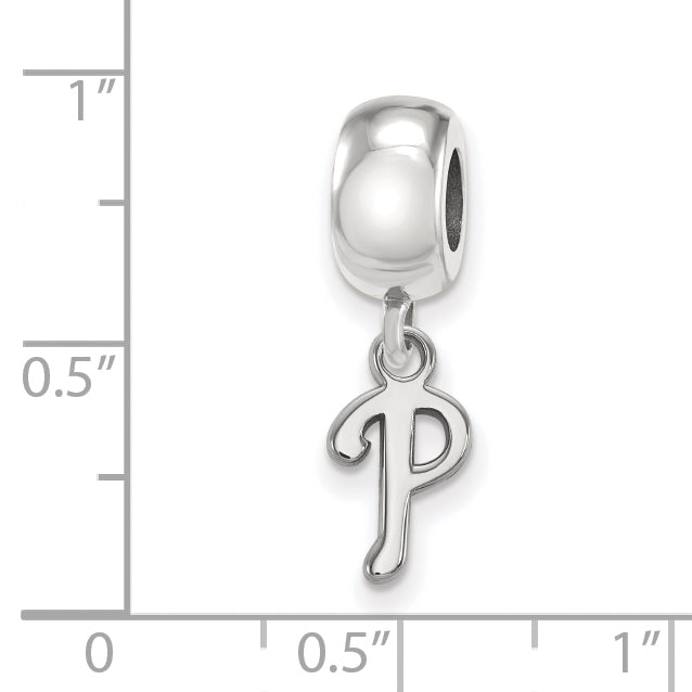 Sterling Silver Rhodium-plated MLB LogoArt Philadelphia Phillies Letter P Extra Small Dangle Bead