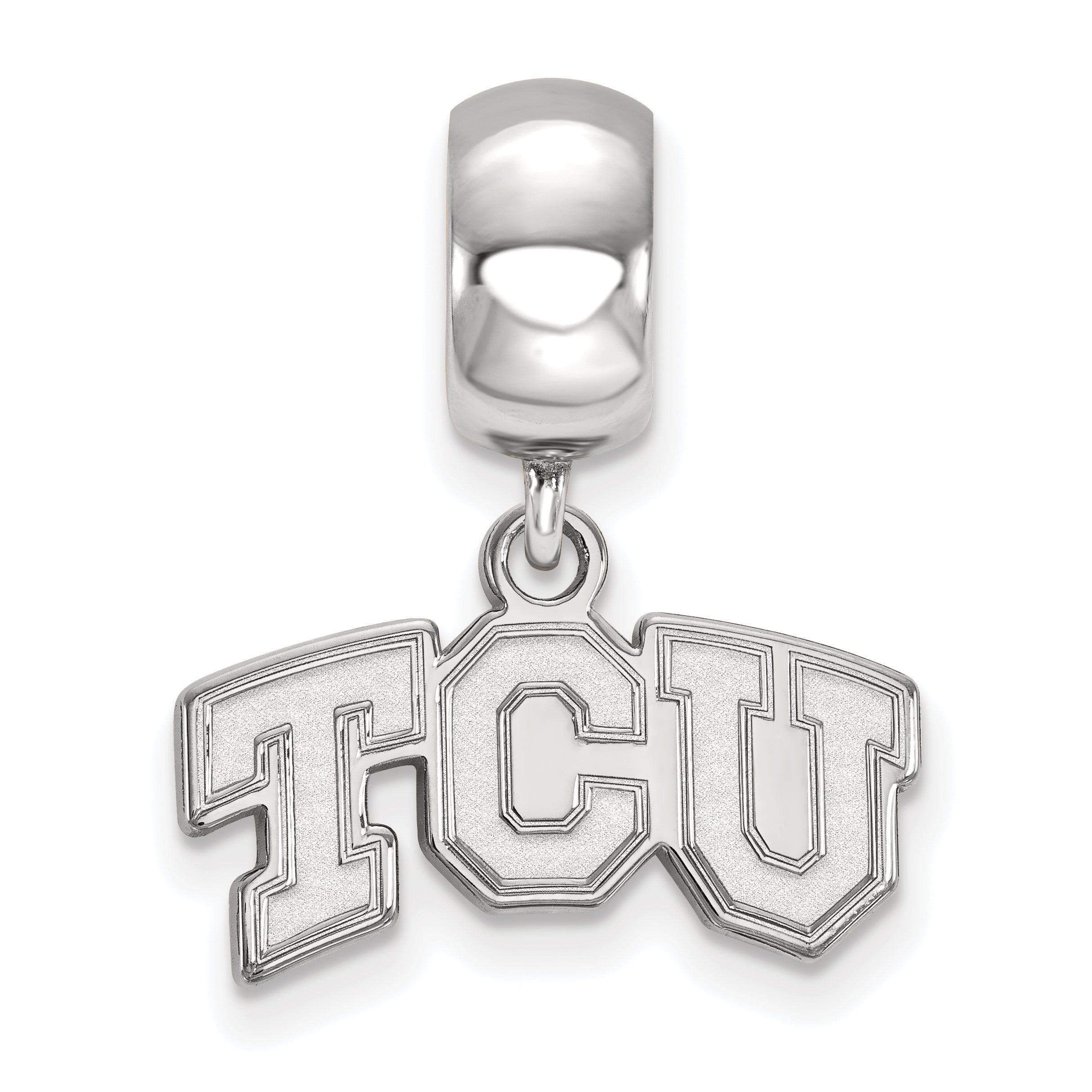 Sterling Silver Rhodium-plated LogoArt Texas Christian University T-C-U Extra Small Dangle Bead Charm