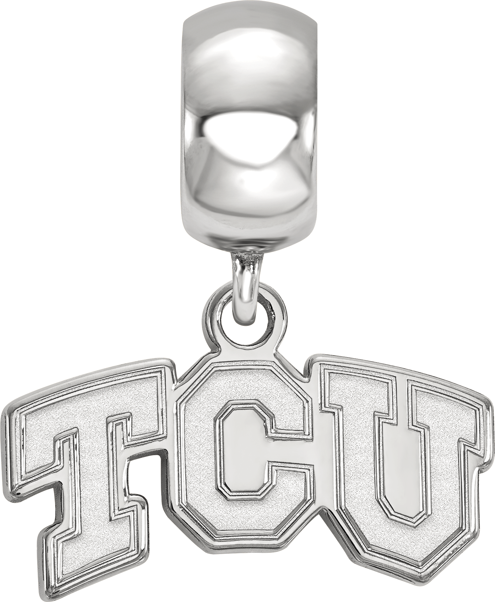 Sterling Silver Rhodium-plated LogoArt Texas Christian University T-C-U Extra Small Dangle Bead Charm