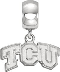 Sterling Silver Rhodium-plated LogoArt Texas Christian University T-C-U Extra Small Dangle Bead Charm