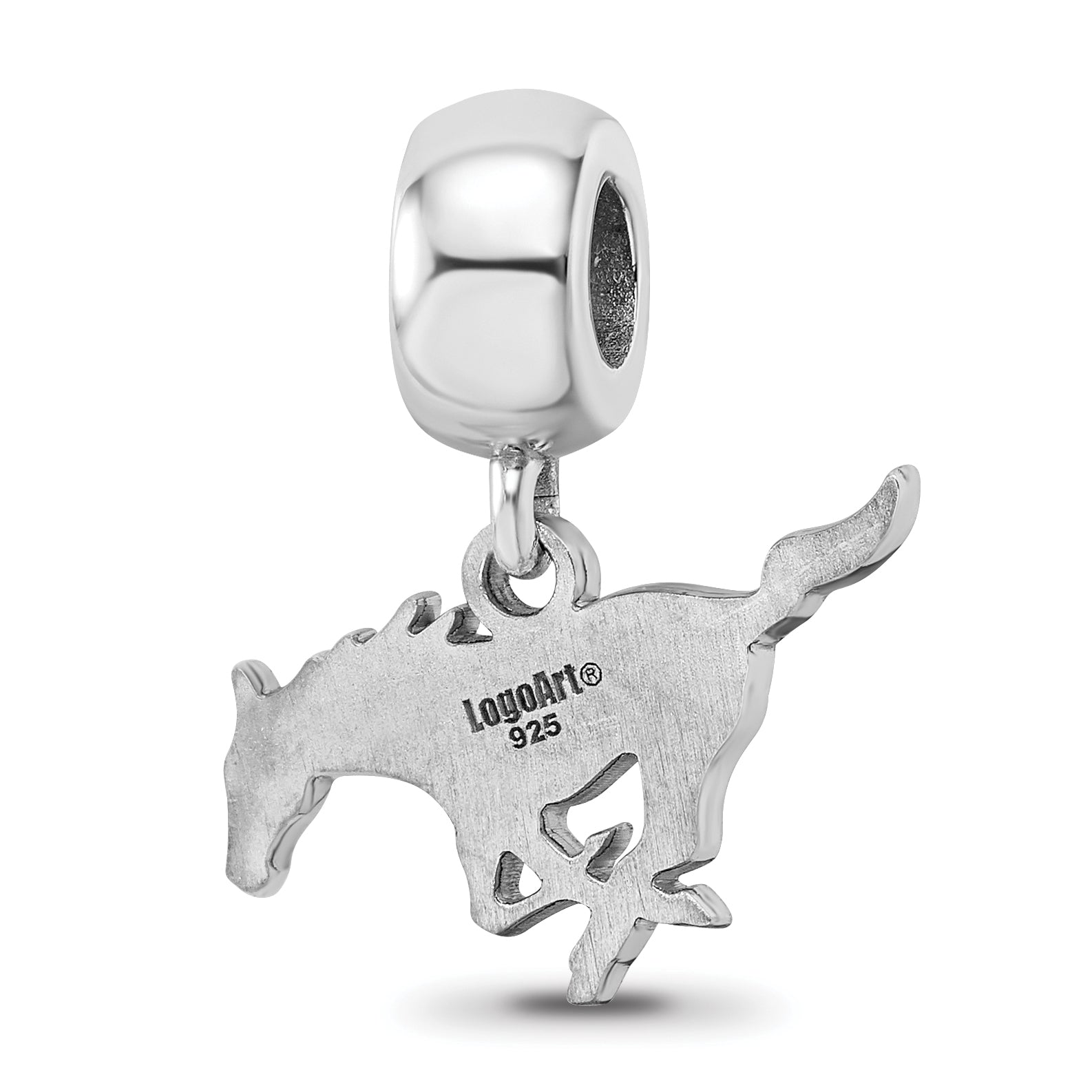 Sterling Silver Rhodium-plated LogoArt Southern Methodist University Mustang Small Dangle Bead Charm