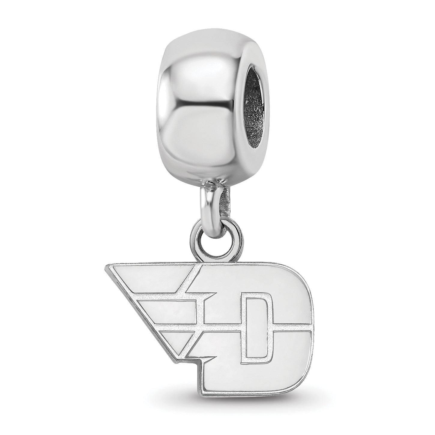 Sterling Silver Rhodium-plated LogoArt University of Dayton Extra Small Dangle Bead Charm