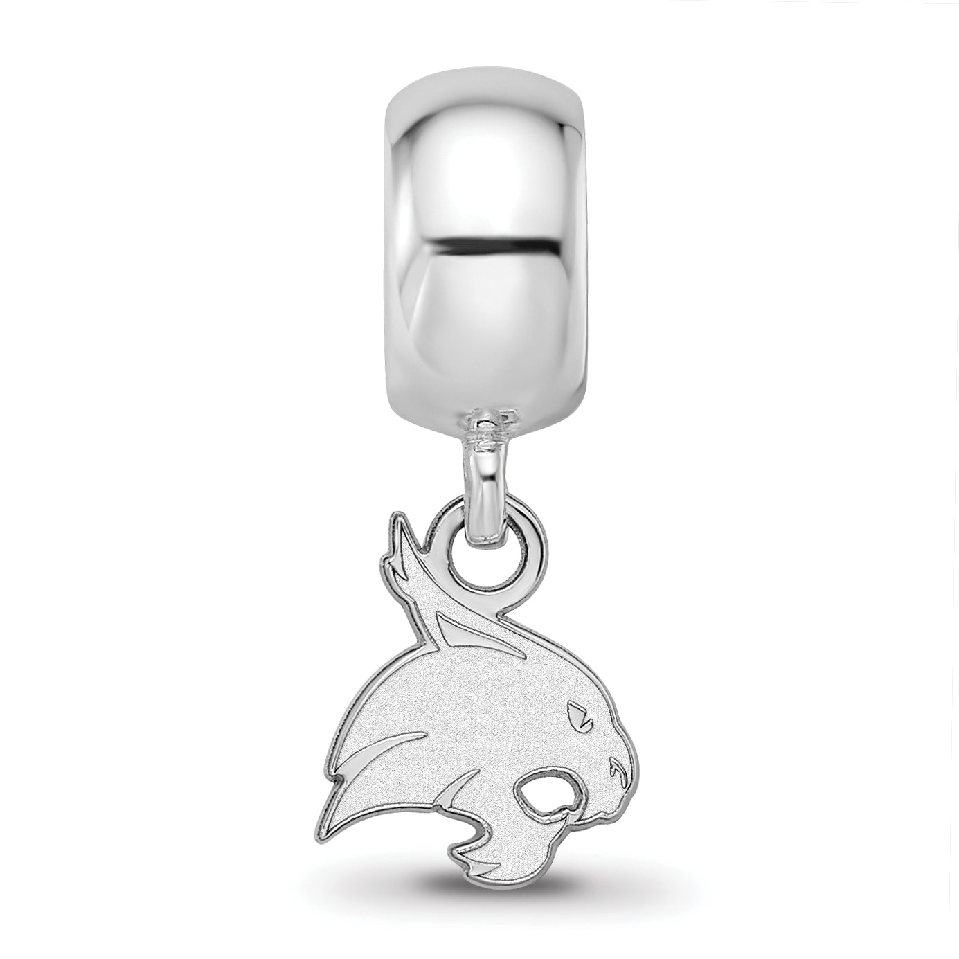 Sterling Silver Rhodium-plated LogoArt Texas State University Bobcat Extra Small Dangle Bead Charm