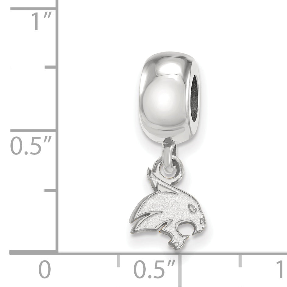 Sterling Silver Rhodium-plated LogoArt Texas State University Bobcat Extra Small Dangle Bead Charm