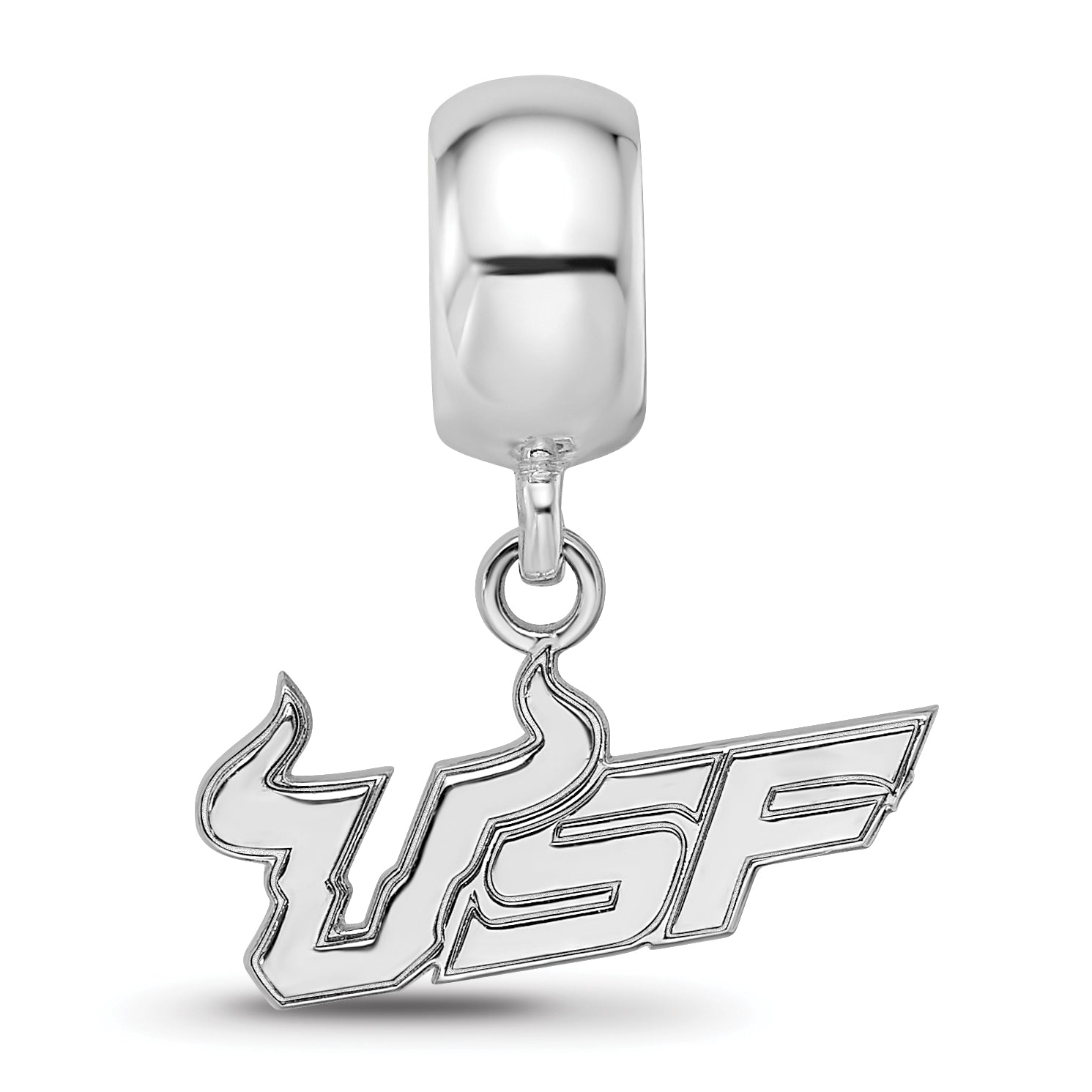 Sterling Silver Rhodium-plated LogoArt University of South Florida U-S-F Small Dangle Bead Charm