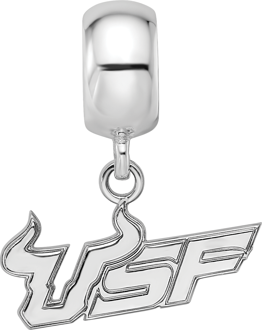 Sterling Silver Rhodium-plated LogoArt University of South Florida U-S-F Small Dangle Bead Charm