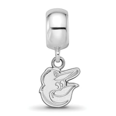 Sterling Silver Rhodium-plated MLB LogoArt Baltimore Orioles Extra Small Dangle Bead